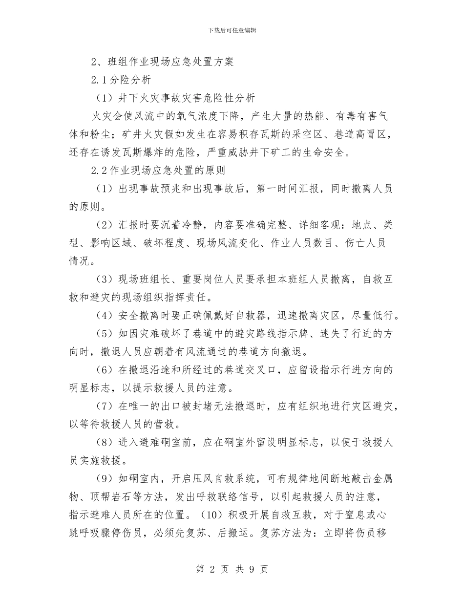 井下火灾事故作业现场应急处置方案与井下火灾现场处置方案汇编_第2页