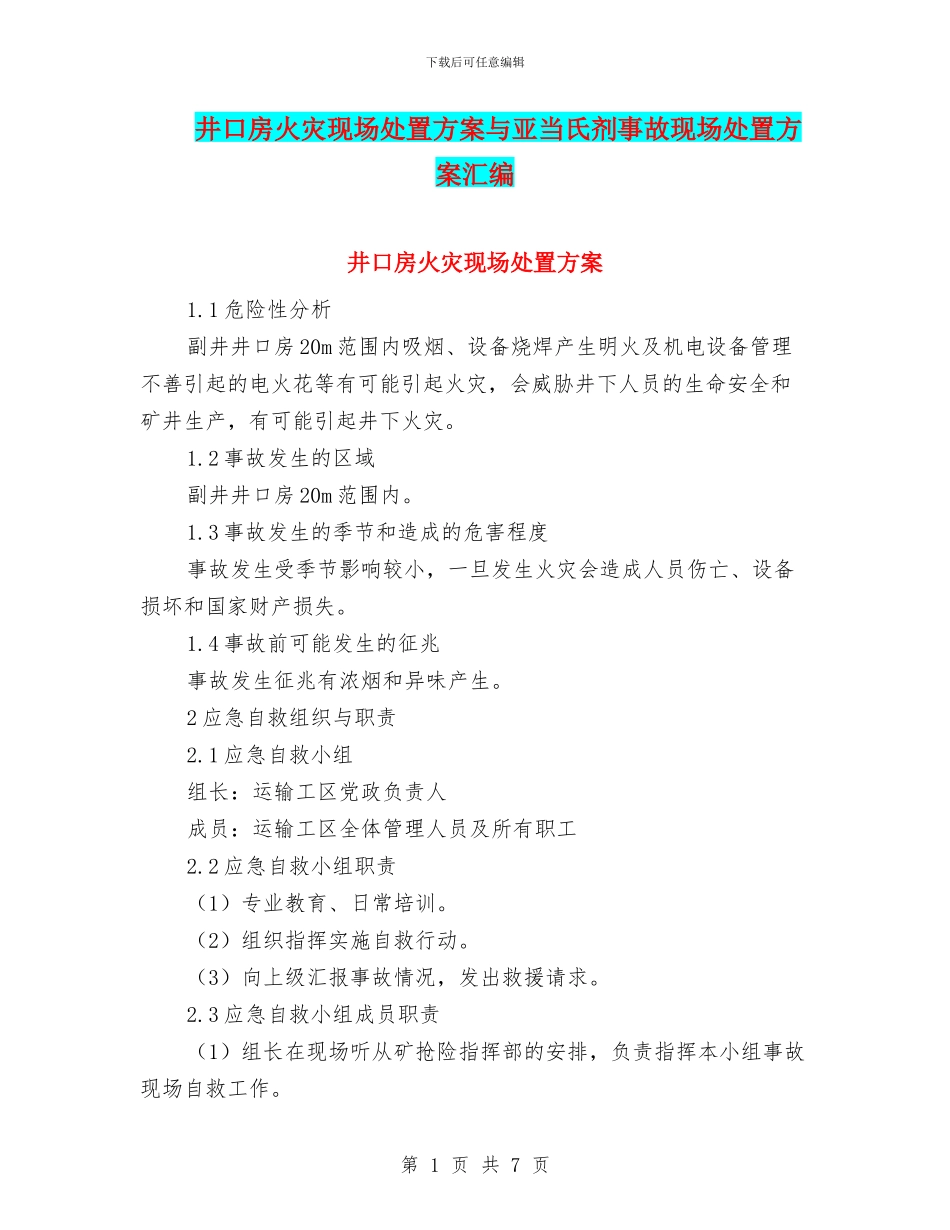 井口房火灾现场处置方案与亚当氏剂事故现场处置方案汇编_第1页