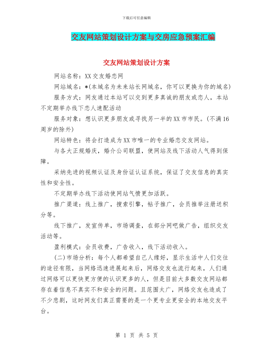 交友网站策划设计方案与交房应急预案汇编_第1页