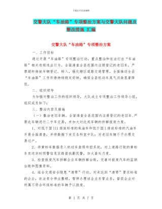 交警大队“车油路”专项整治方案与交警大队问题及整改措施