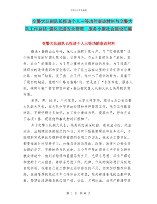 交警大队副队长报请个人三等功的事迹材料与交警大队工作总结