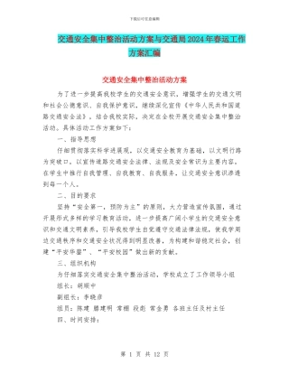 交通安全集中整治活动方案与交通局2024年春运工作方案汇编