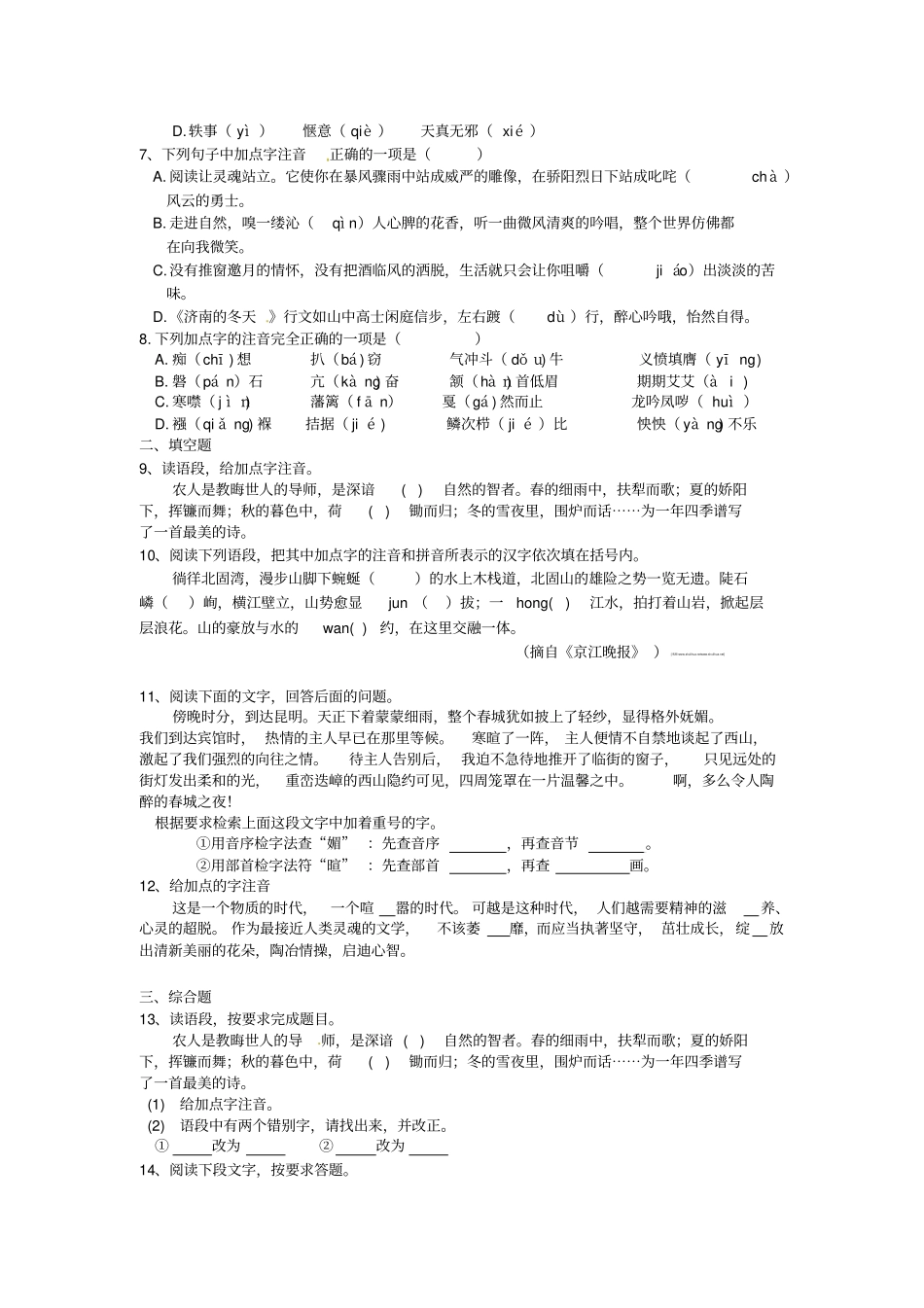 中考语文考点专题训练试题含答案全套_第2页