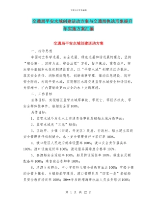 交通局平安水域创建活动方案与交通局执法形象提升年实施方案汇编