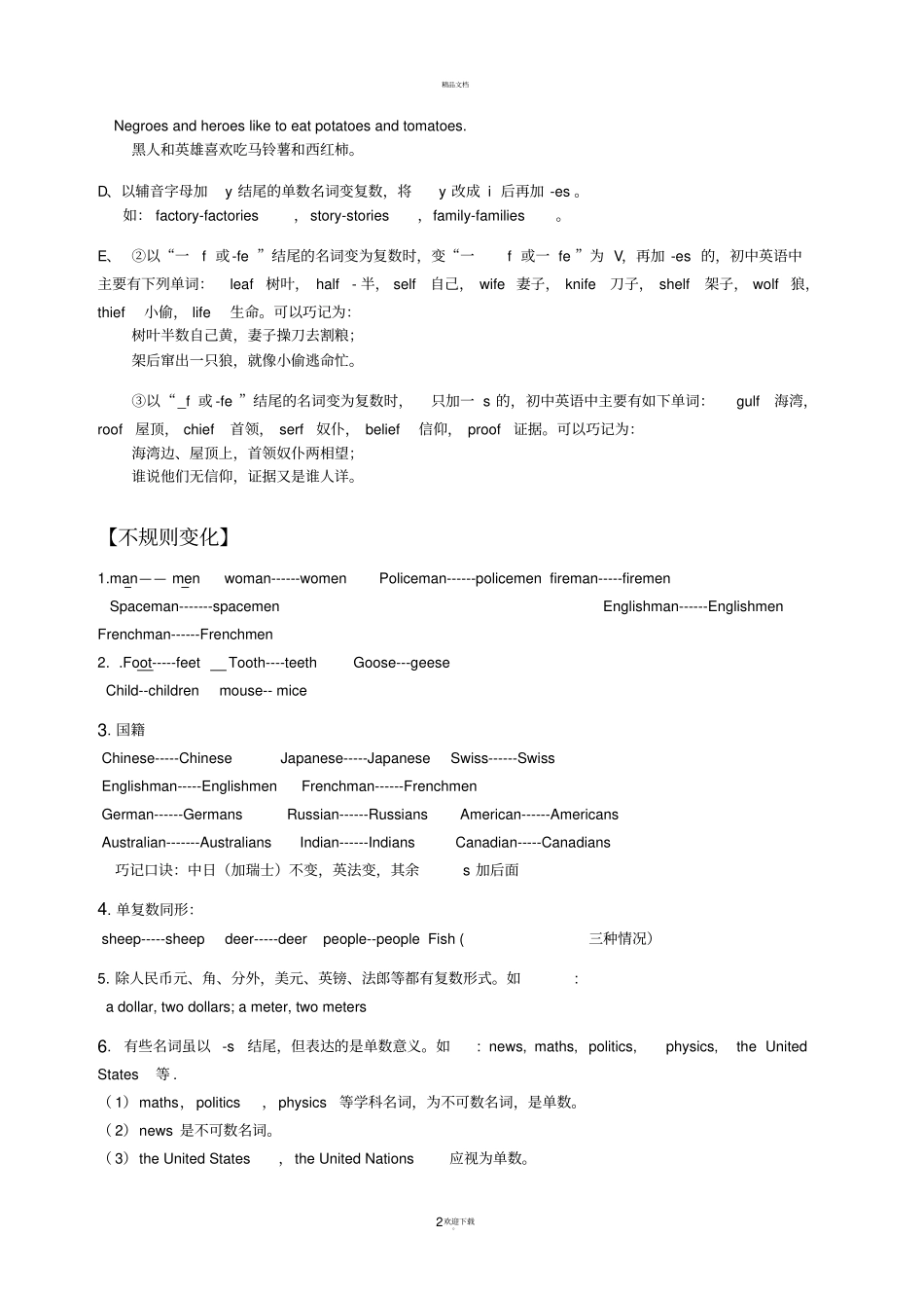 中考语法名词_第2页