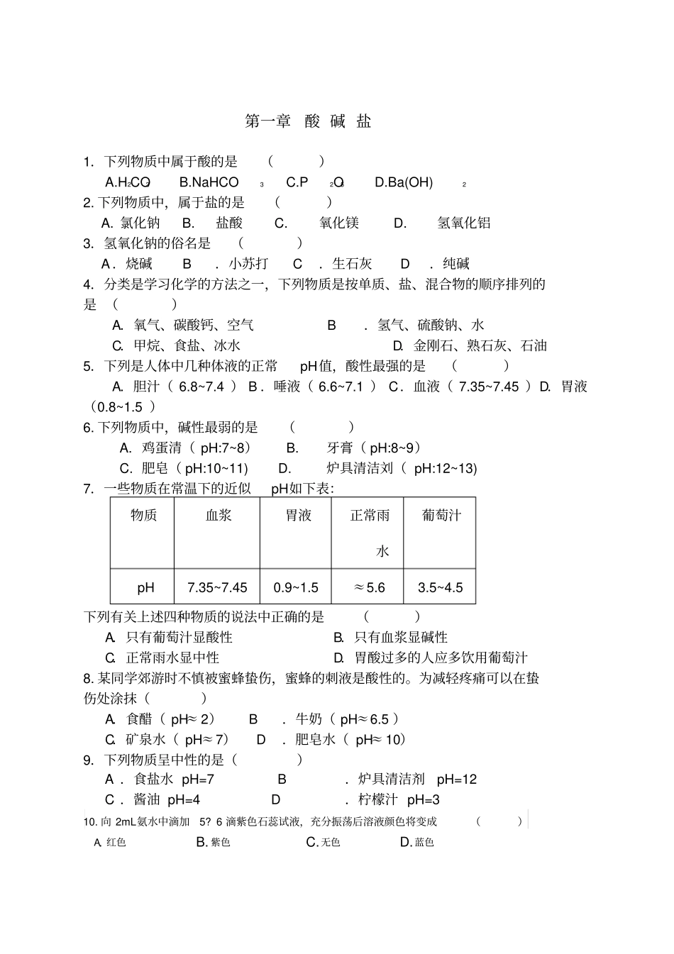 中考酸碱盐经典复习题_第1页