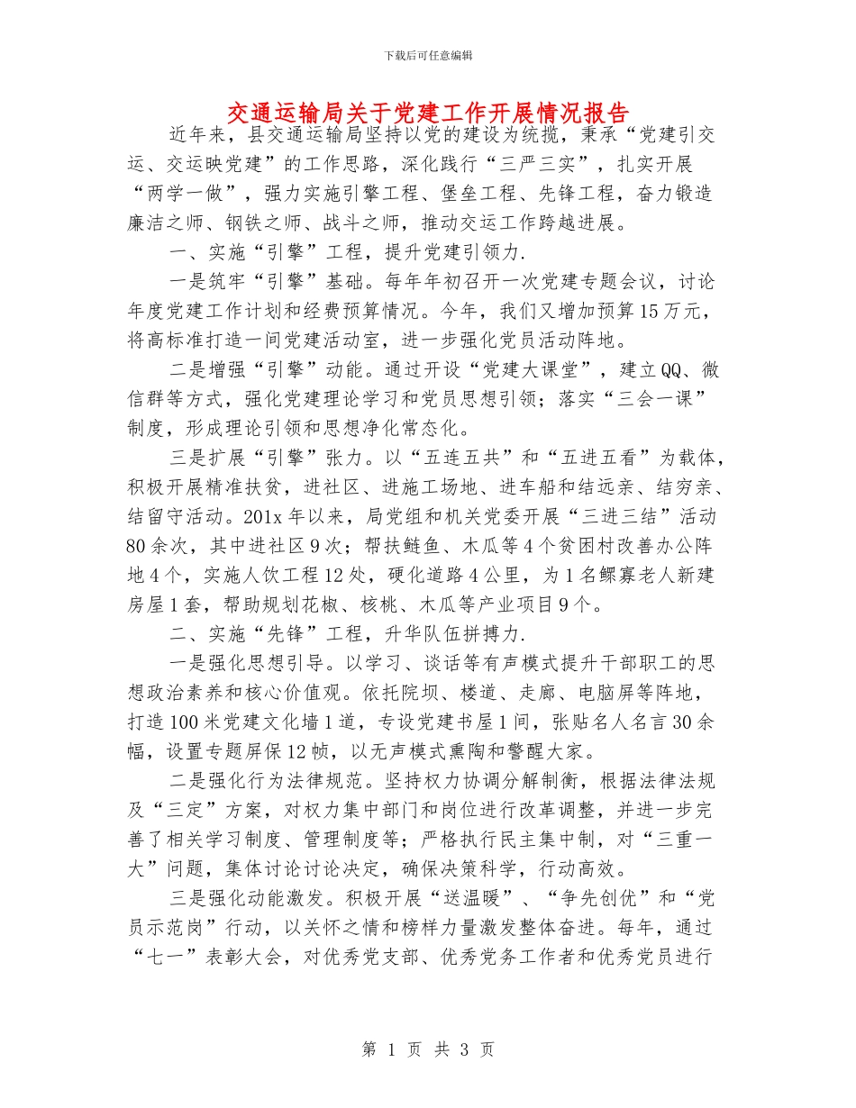 交通运输局关于党建工作开展情况报告_第1页