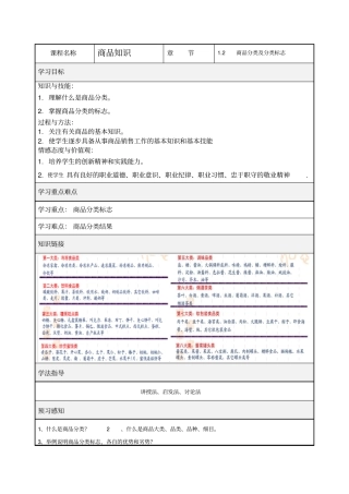 中职职高商务营销商品分类及分类标志专业课导学案