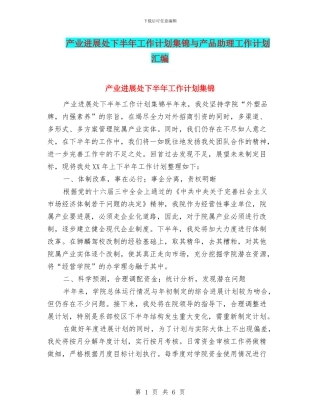 产业发展处下半年工作计划集锦与产品助理工作计划汇编
