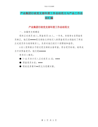 产业集团行政党支部年度工作总结范文与产品工作总结汇编