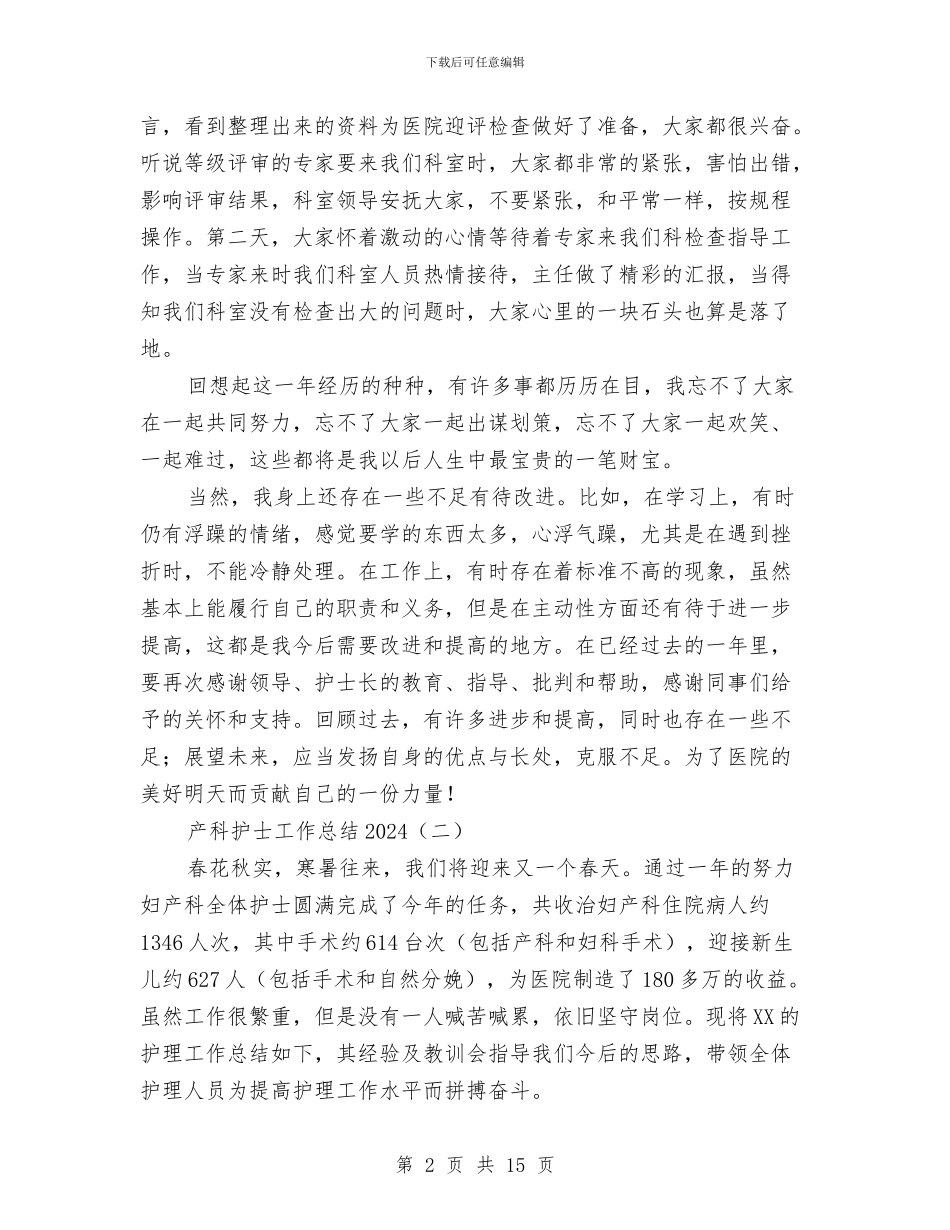 产科护士工作总结2024与产科护士工作总结4篇汇编_第2页