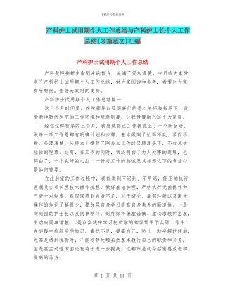 产科护士试用期个人工作总结与产科护士长个人工作总结汇编