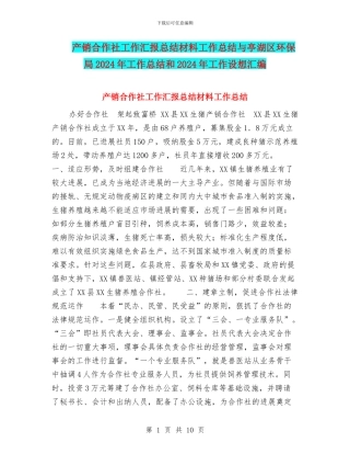 产销合作社工作汇报总结材料工作总结与亭湖区环保局2024年工作总结和2024年工作设想汇编