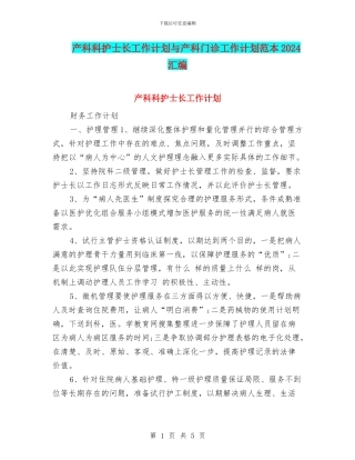 产科科护士长工作计划与产科门诊工作计划范本2024汇编