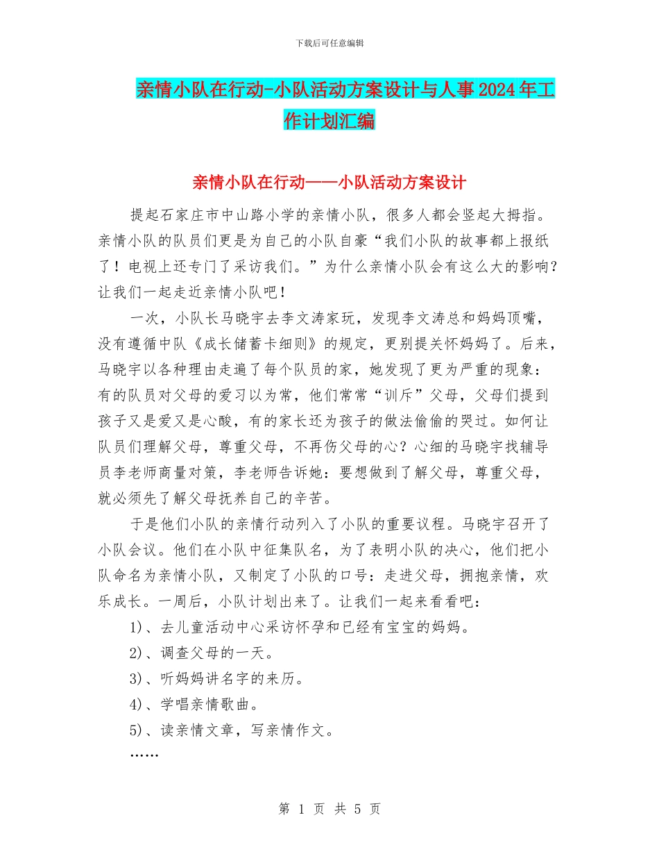 亲情小队在行动-小队活动方案设计与人事2024年工作计划汇编_第1页