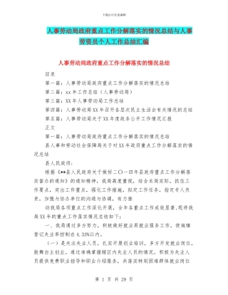 人事劳动局政府重点工作分解落实的情况总结与人事劳资员个人工作总结汇编