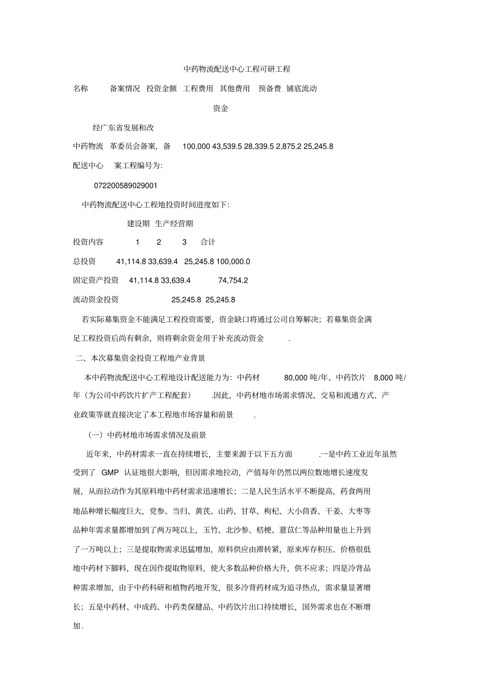 中药物流配送中心建设项目可行性研究报告_第1页