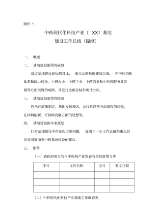中药现代化科技产业基地建设工作总结提纲-附件