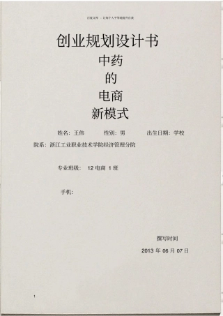 中药电商新模式创业计划书