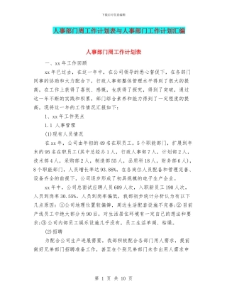 人事部门周工作计划表与人事部门工作计划汇编