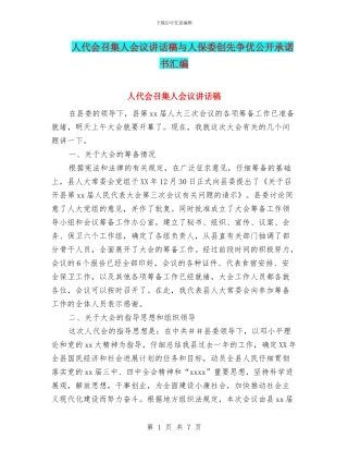 人代会召集人会议讲话稿与人保委创先争优公开承诺书汇编