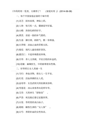 中药药用一览表太难得了家庭实用