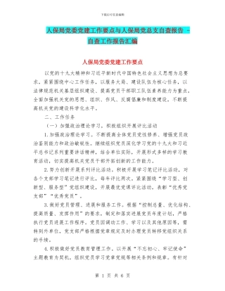 人保局党委党建工作要点与人保局党总支自查报告