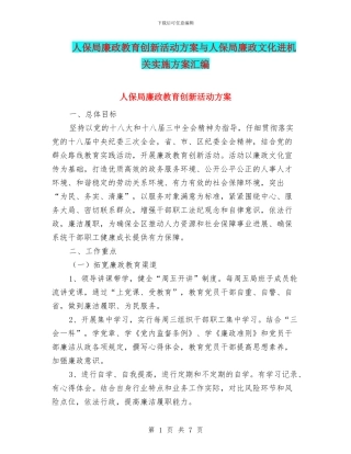 人保局廉政教育创新活动方案与人保局廉政文化进机关实施方案汇编