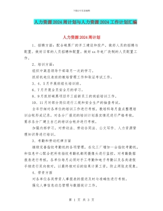 人力资源2024周计划与人力资源2024工作计划汇编