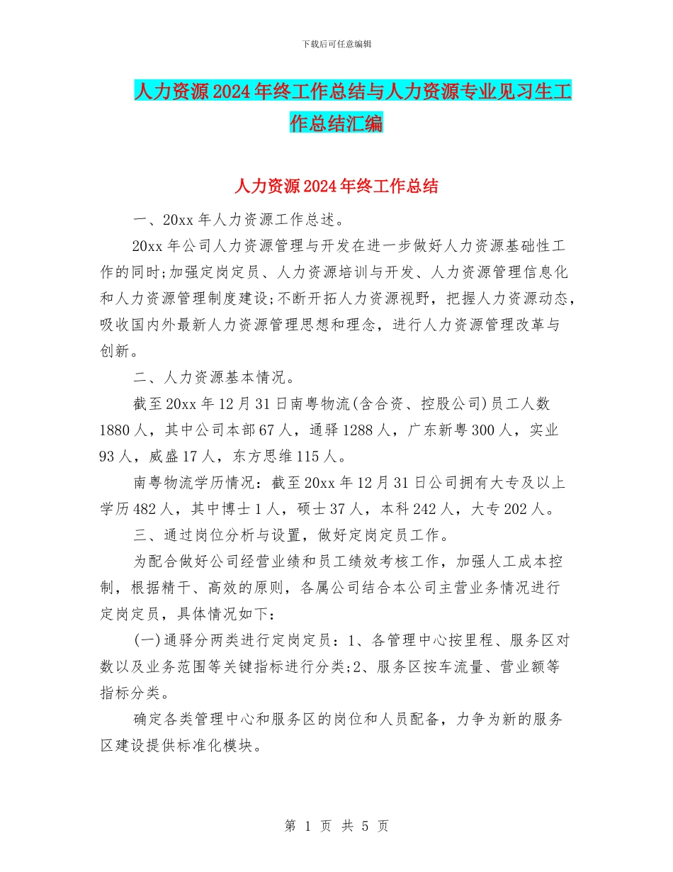 人力资源2024年终工作总结与人力资源专业见习生工作总结汇编_第1页