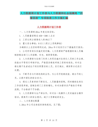 人力资源周计划工作表与人力资源和社会保障局“四督四查”专项检查工作方案汇编