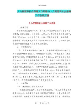 人力资源和社会保障工作思路与人力资源和社会保障工作总结汇编
