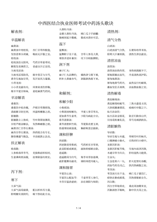 中西医结合执业医师考试方剂汤头歌诀