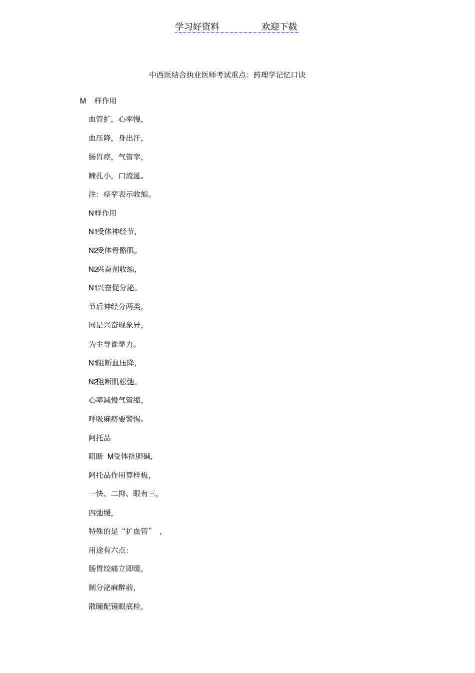 中西医结合执业医师考试重点药理学记忆口诀_第1页