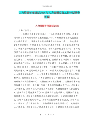 人力资源年度规划2024与人力资源总监工作计划报告汇编
