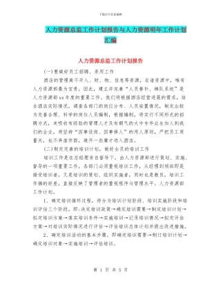 人力资源总监工作计划报告与人力资源明年工作计划汇编