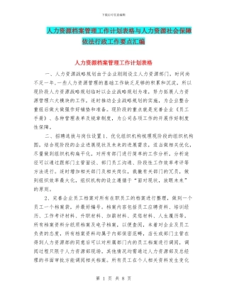 人力资源档案管理工作计划表格与人力资源社会保障依法行政工作要点汇编