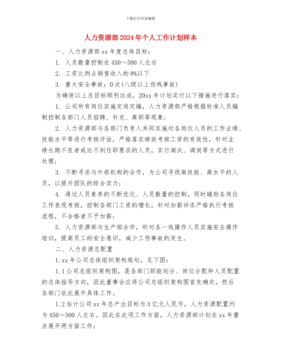 人力资源经理工作计划与人力资源部2024年个人工作计划样本汇编_第3页
