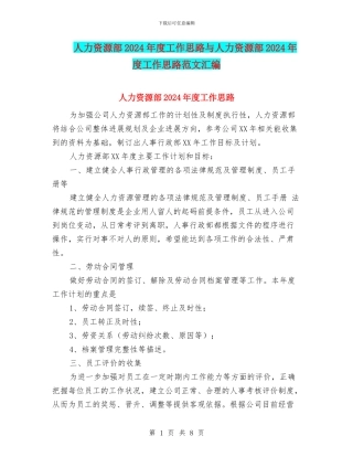 人力资源部2024年度工作思路与人力资源部2024年度工作思路范文汇编