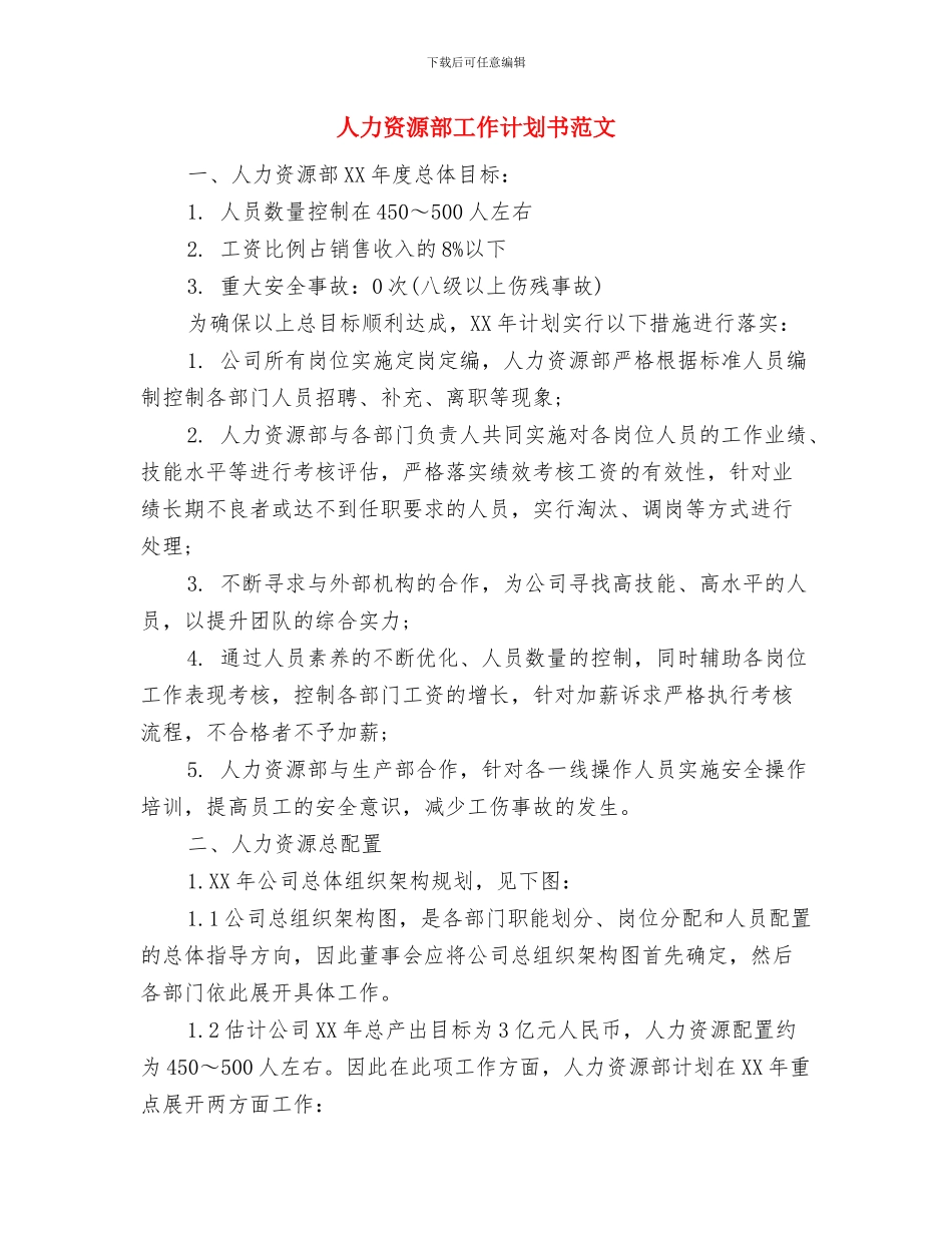 人力资源部工作计划之后勤工作计划与人力资源部工作计划书范文汇编_第3页