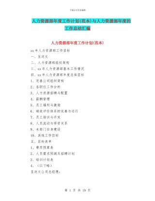 人力资源部年度工作计划与人力资源部年度的工作总结汇编