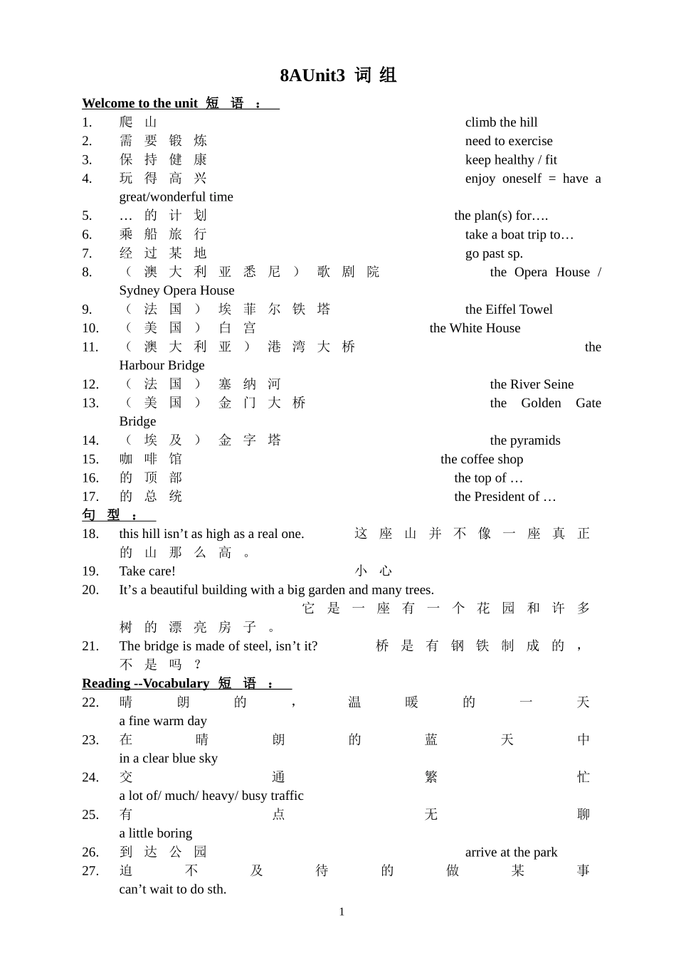 新牛津８ＡＵ３词组_第1页