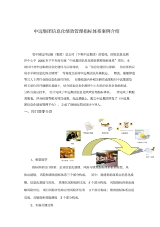 中远集团信息化绩效管理指标体系案例介绍