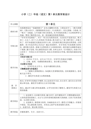 小学(二)年级（语文）第一单元教学案设计