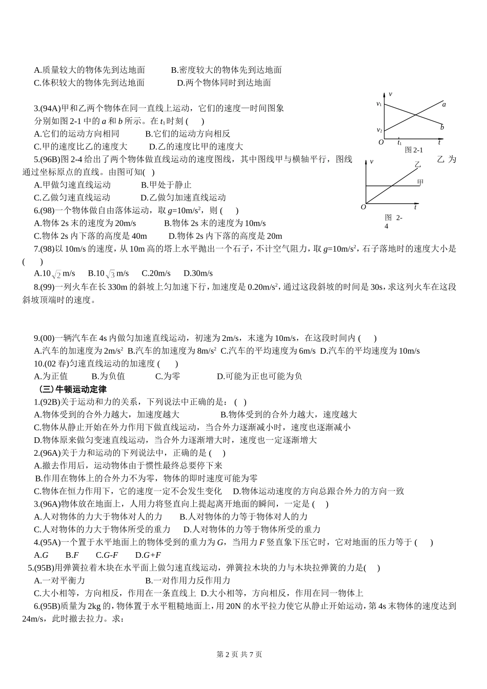 高中物理会考试题分类汇编(力学部分)[1]_第2页