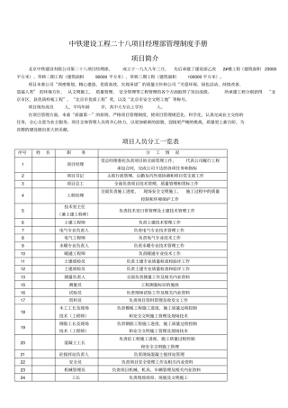 中铁建设工程二十八项目经理部管理制度手册