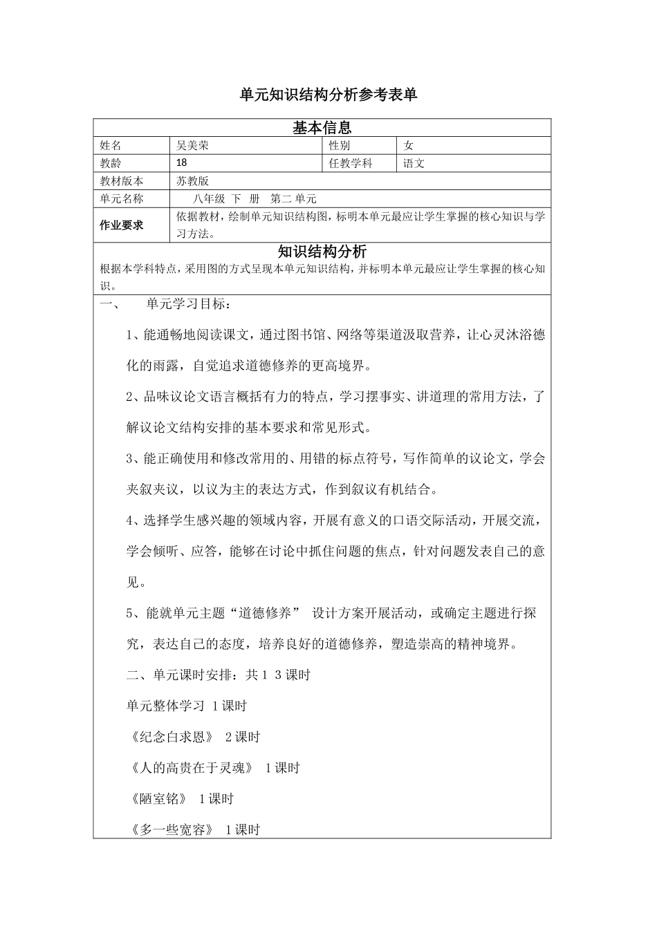 单元知识结构分析参考表单_第1页