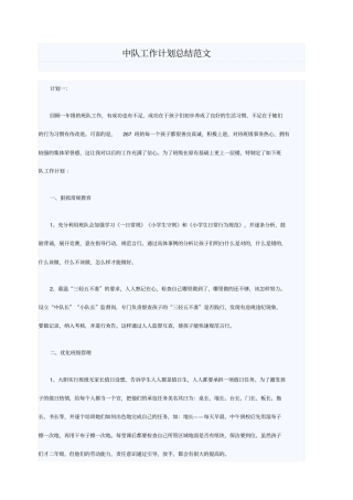 中队工作计划总结范文