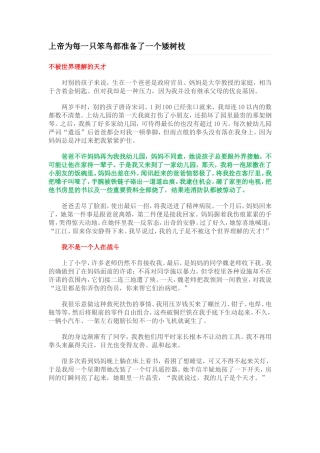 上帝为每一只笨鸟都准备了一个矮树枝