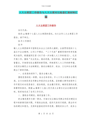 人大主席团工作报告与人大主席对照检查汇报材料汇编